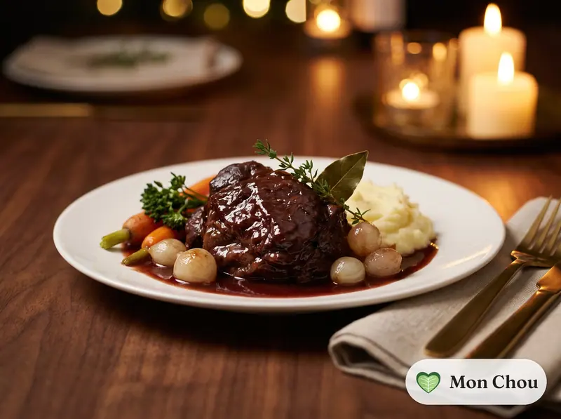 Joue de bœuf braisée au vin rouge et purée maison