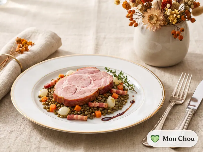 Palette de porc fumée et lentilles du Puy
