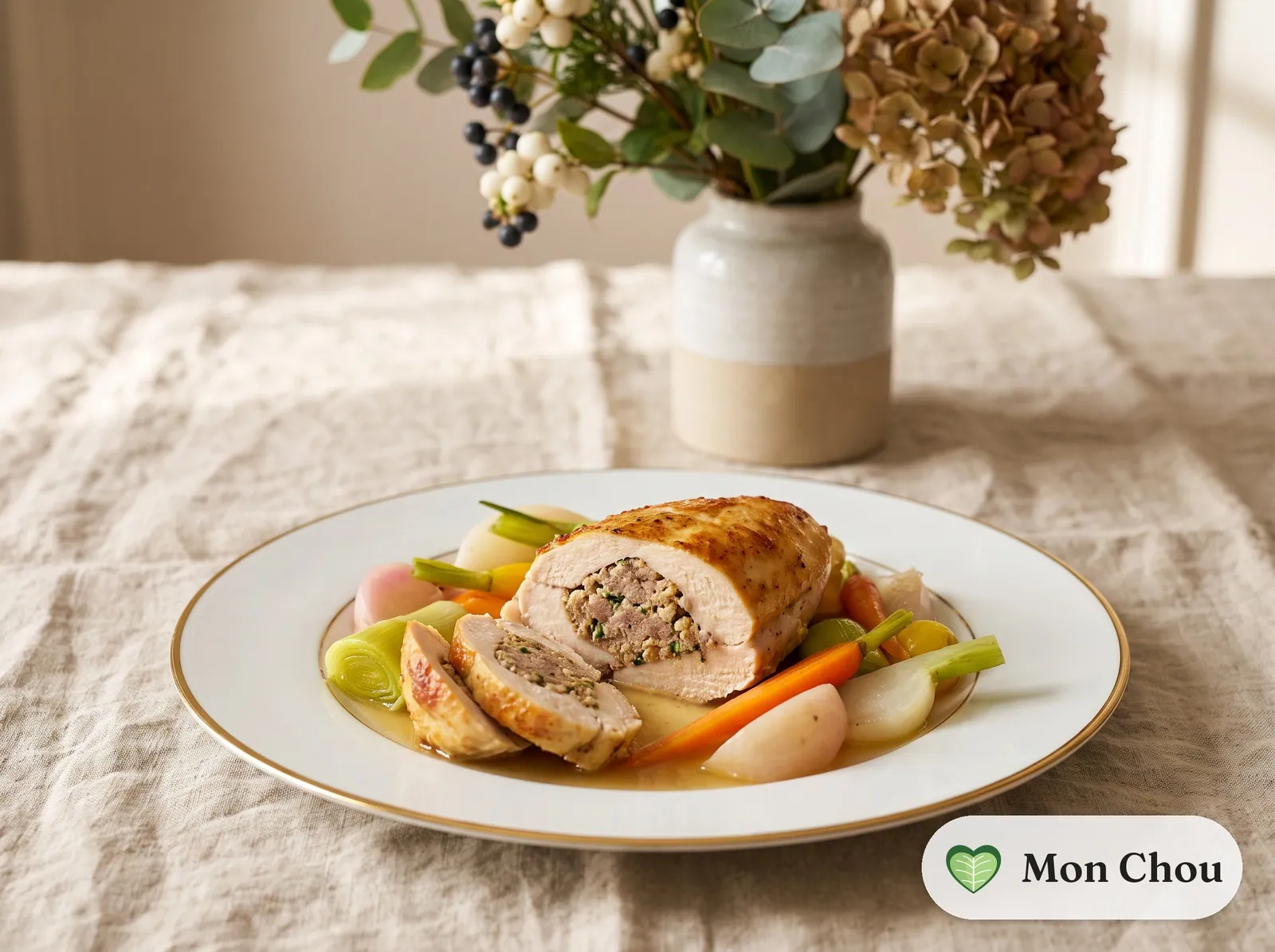 Poule au pot farcie et ses légumes