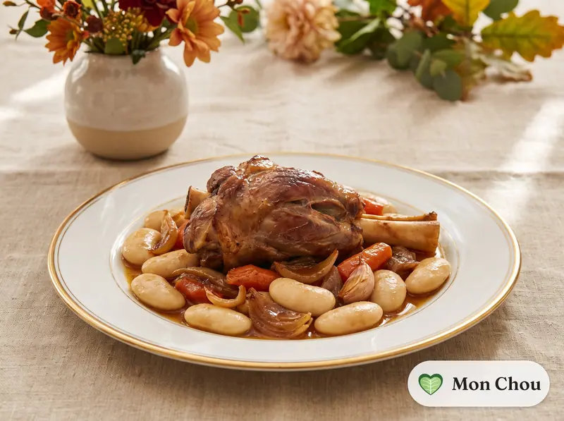 Souris d&rsquo;agneau braisée et haricots tarbais