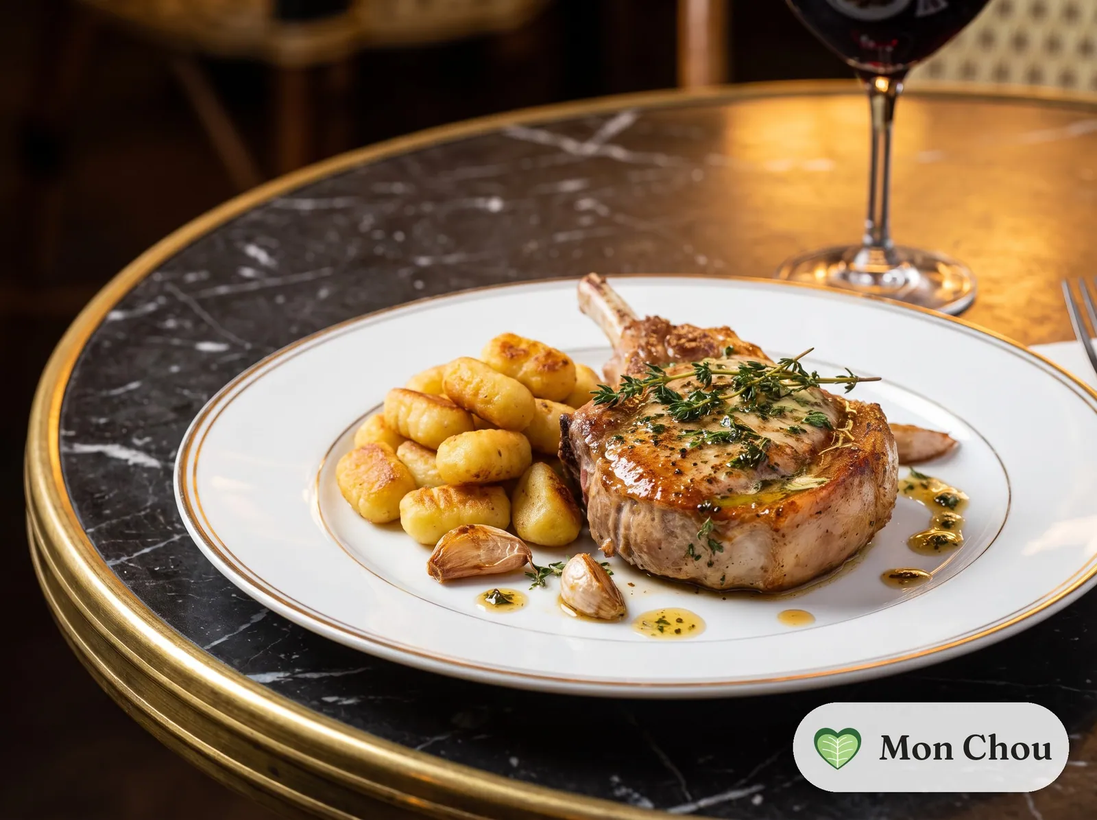 Côte de veau poêlée au thym et gnocchis dorés
