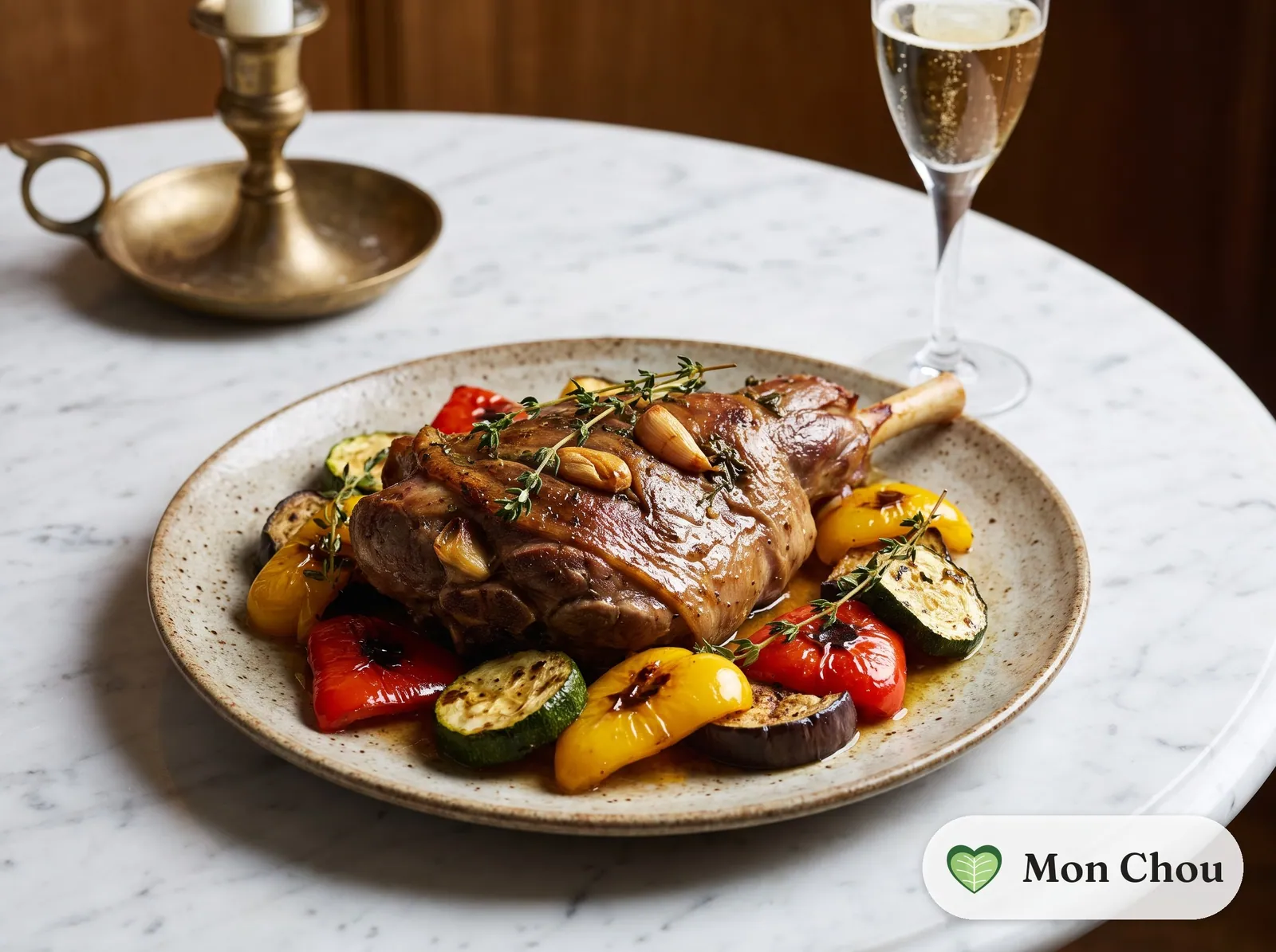 Épaule d&rsquo;agneau confite et légumes grillés