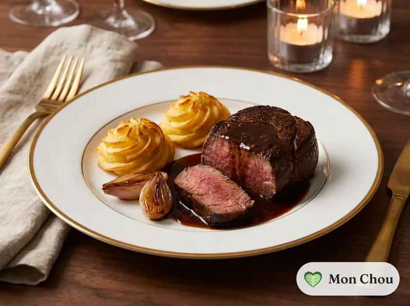 Filet de bœuf, jus truffé et pommes duchesse