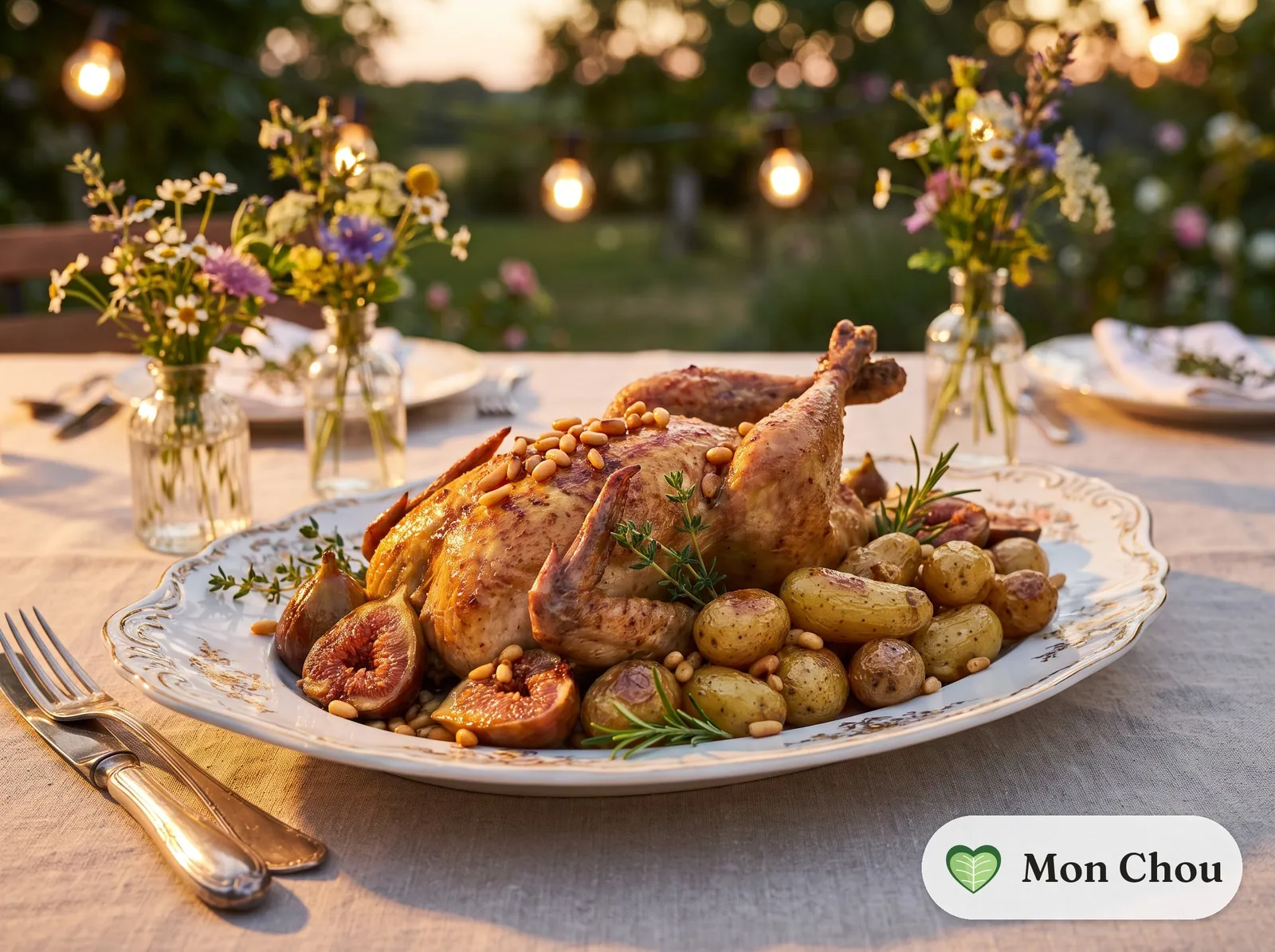 Pintade rôtie aux figues et aux pignons