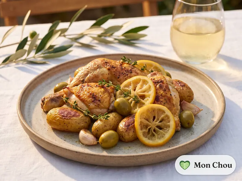 Poulet rôti au citron confit et olives