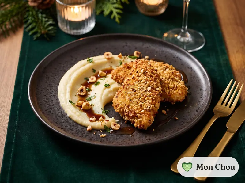 Poulet pané aux noisettes et purée de céleri