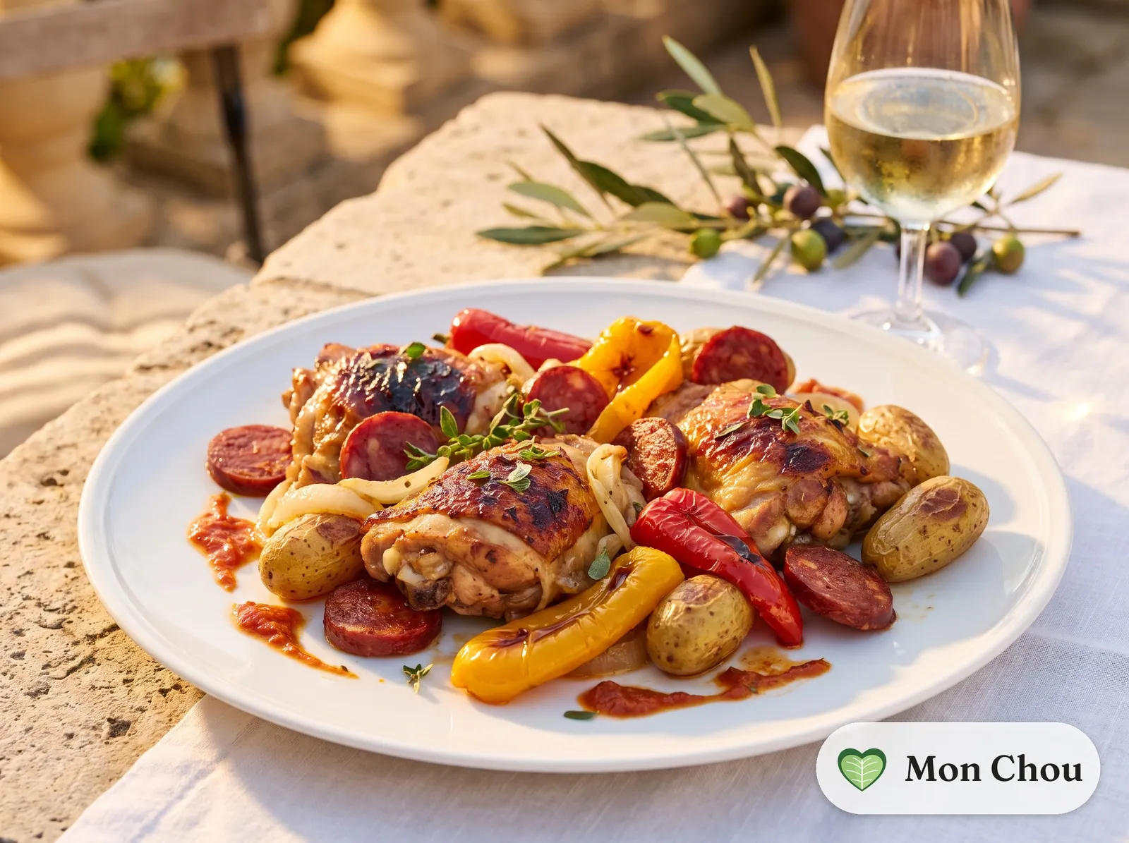 Roast chicken with peppers and chorizo