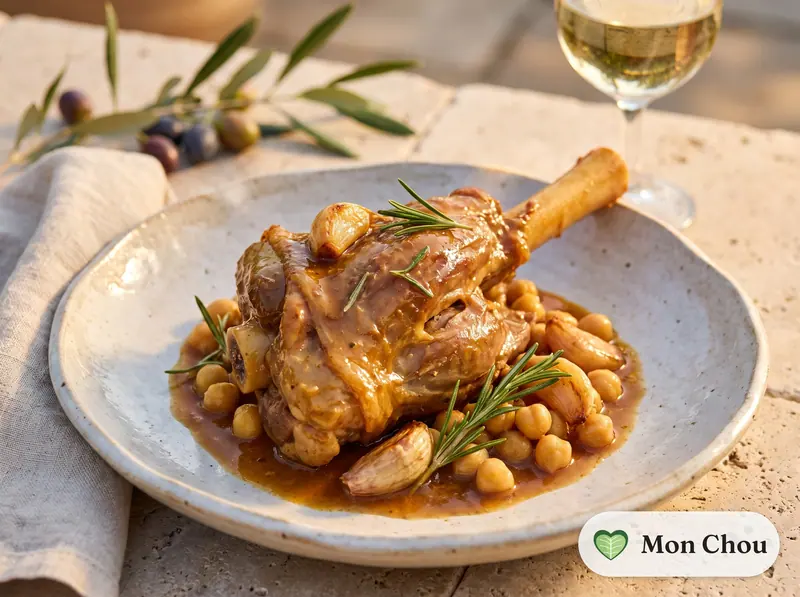 Souris d&rsquo;agneau à l&rsquo;ail et au romarin et pois chiches