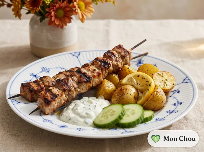 Souvlaki de porc et pommes de terre au citron