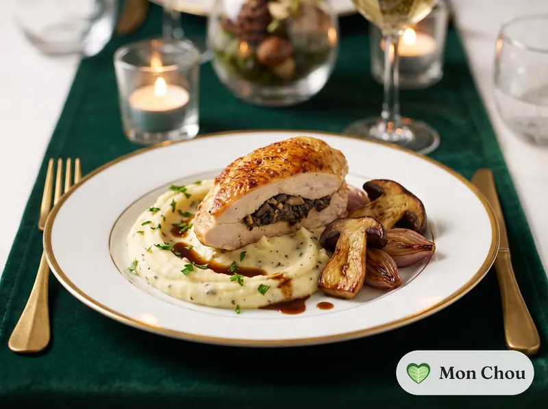 Suprême de volaille farci aux cèpes et purée truffée