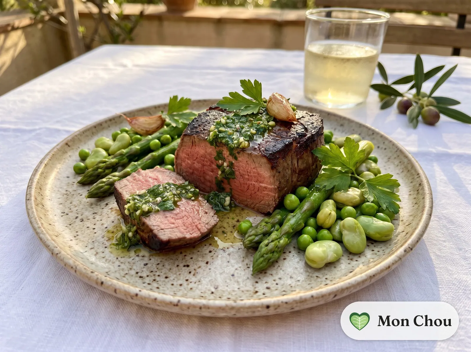 Gegrilltes Rinderfilet mit Chimichurri und Frühlingsgemüse