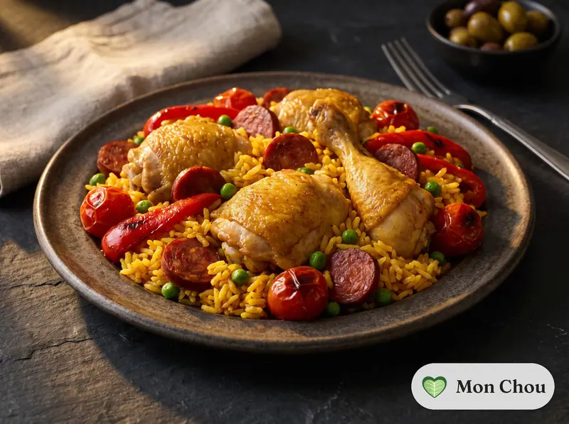 Paella au poulet et au chorizo