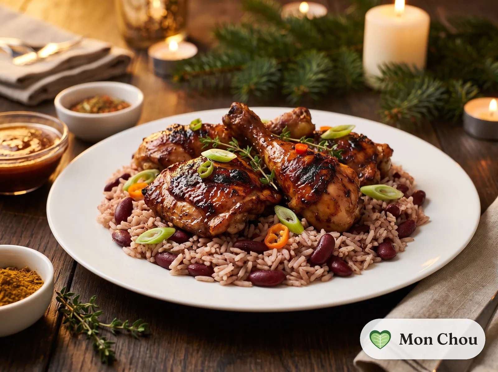 Poulet jerk et riz aux haricots rouges