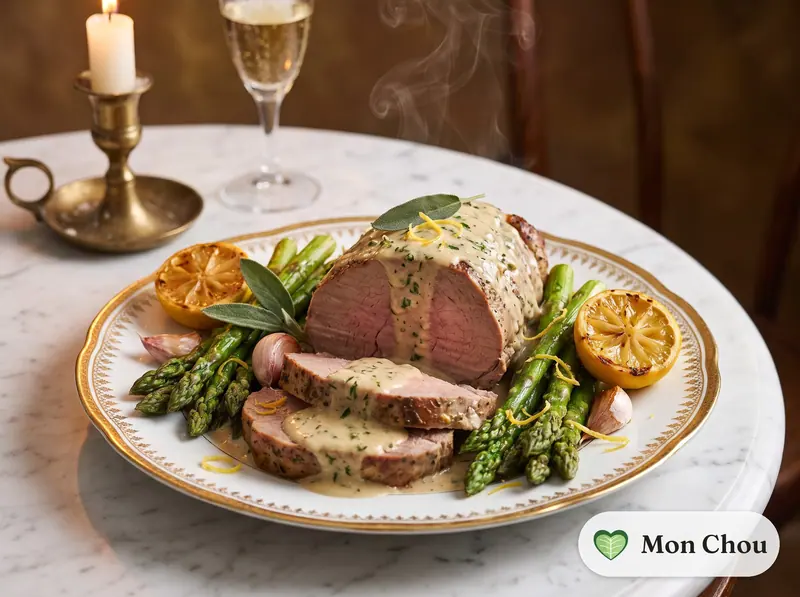 Rôti de veau au lait et asperges vertes