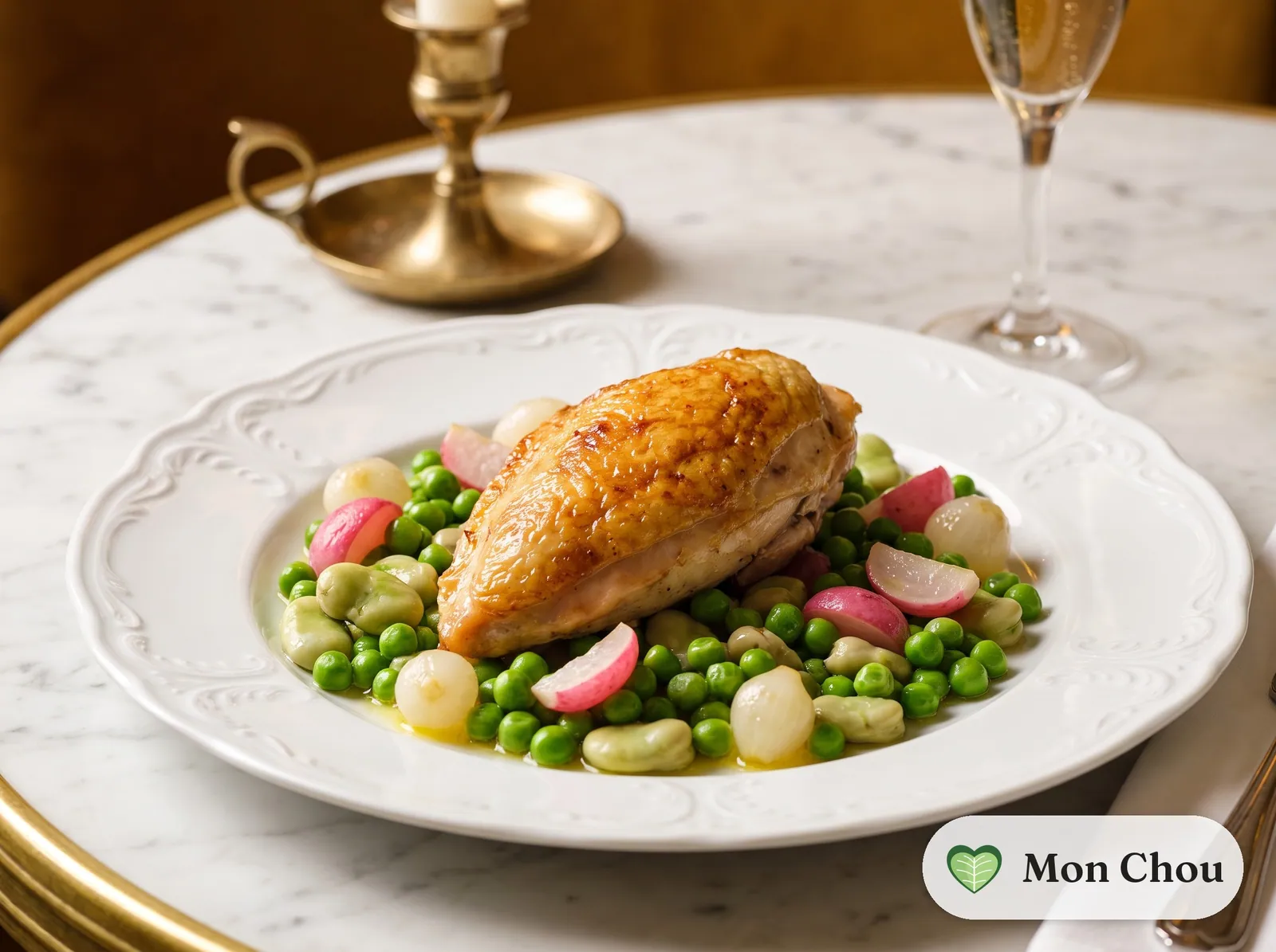 Guinea fowl supremes with spring vegetables