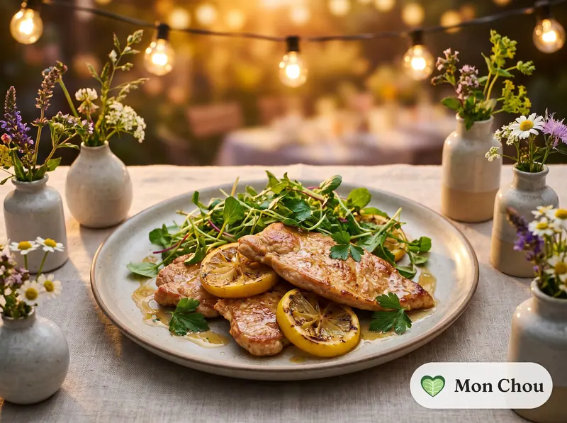 Kalbsschnitzel mit Zitrone und Blattsalat