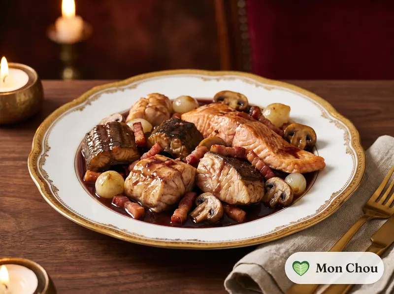 Matelote de poisson au vin rouge