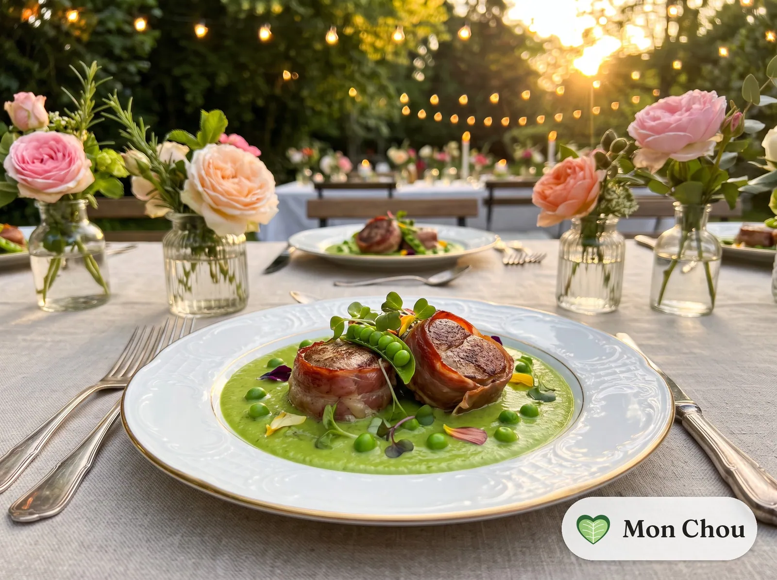Veal medallions with light pea cream
