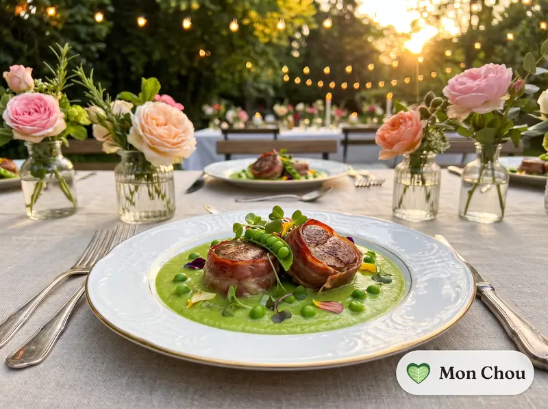 Médaillons de veau à la crème légère de petits pois