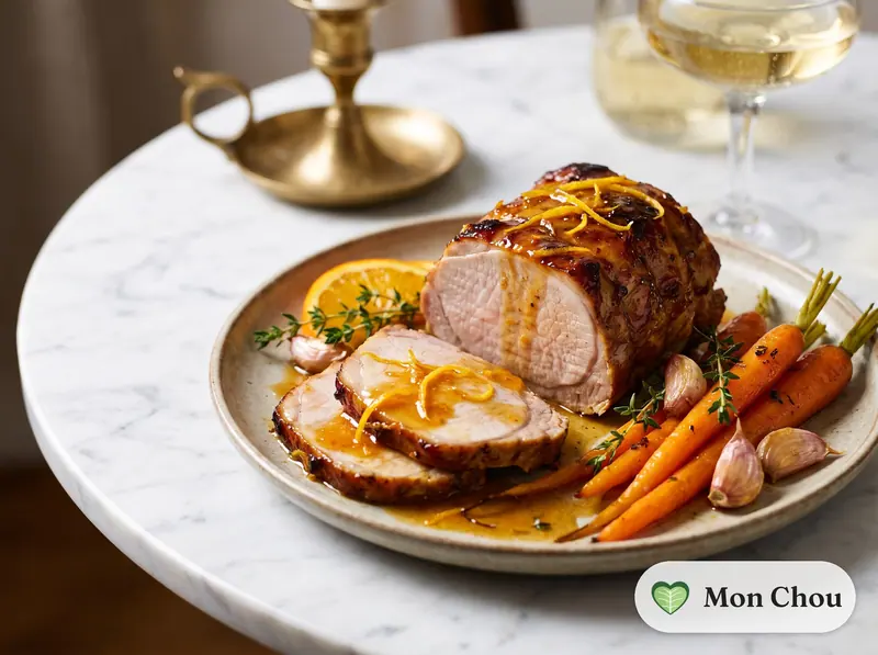 Rôti de porc laqué aux agrumes et carottes nouvelles