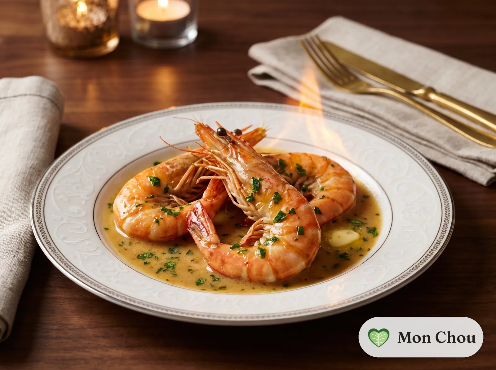 Gambas flambées au cognac