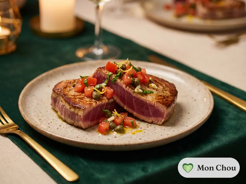 Pavé de thon snacké sauce vierge