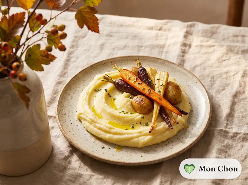 Aligot et légumes rôtis