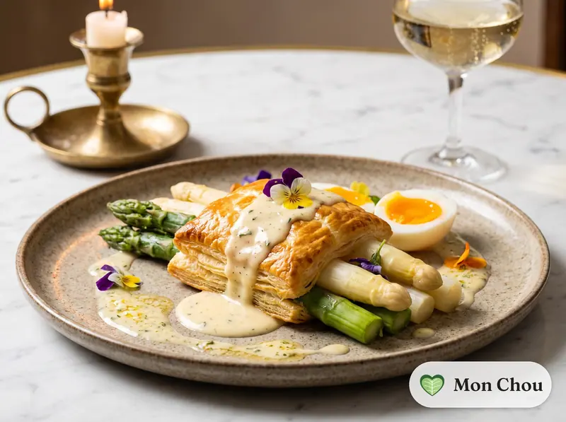 Feuilleté d&rsquo;asperges sauce mousseline