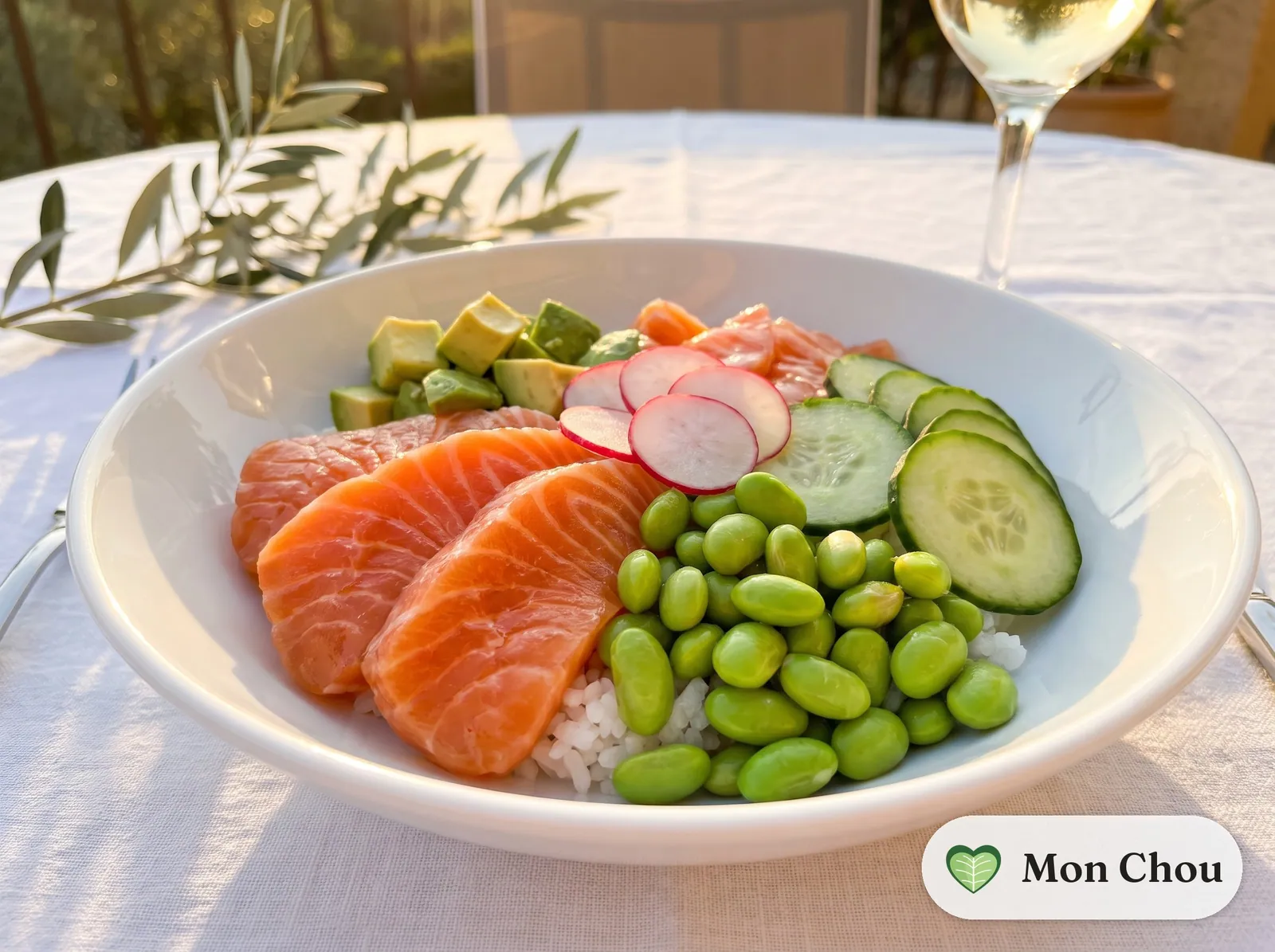 Festive salmon poke bowl