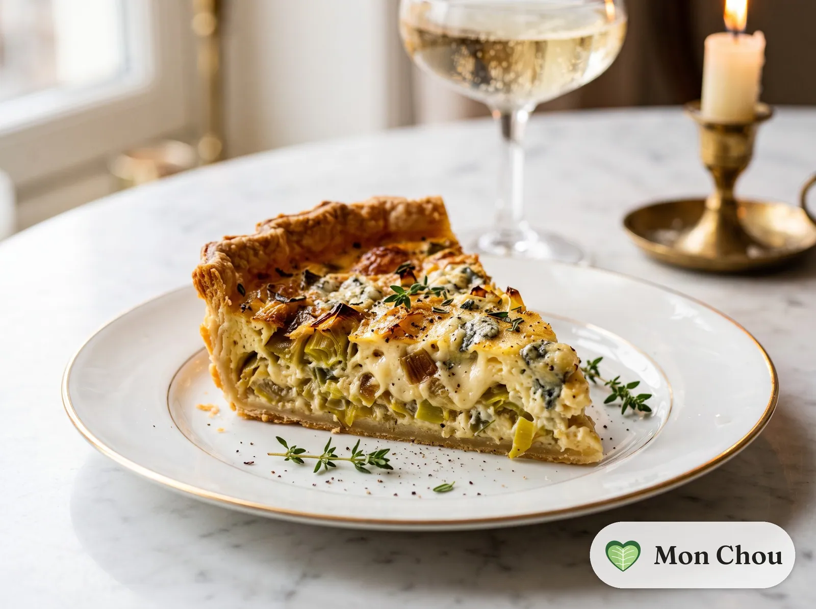 Leek and blue cheese quiche