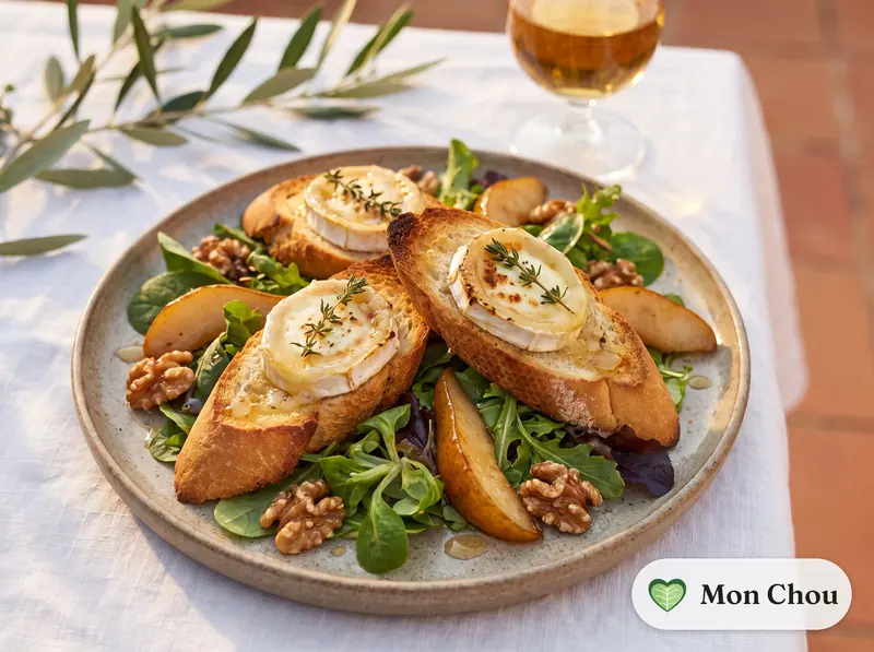 Salade tiède de chèvre chaud et noix