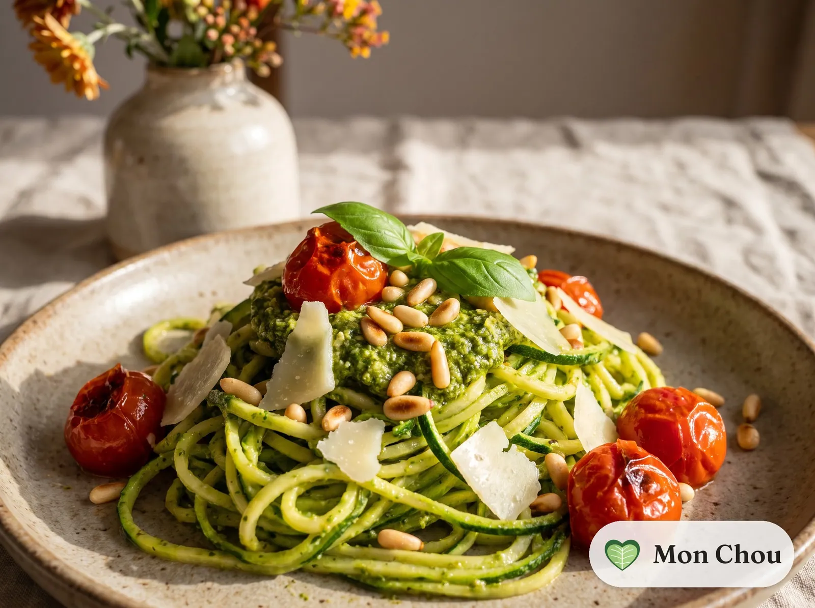 Zucchini noodles with pesto