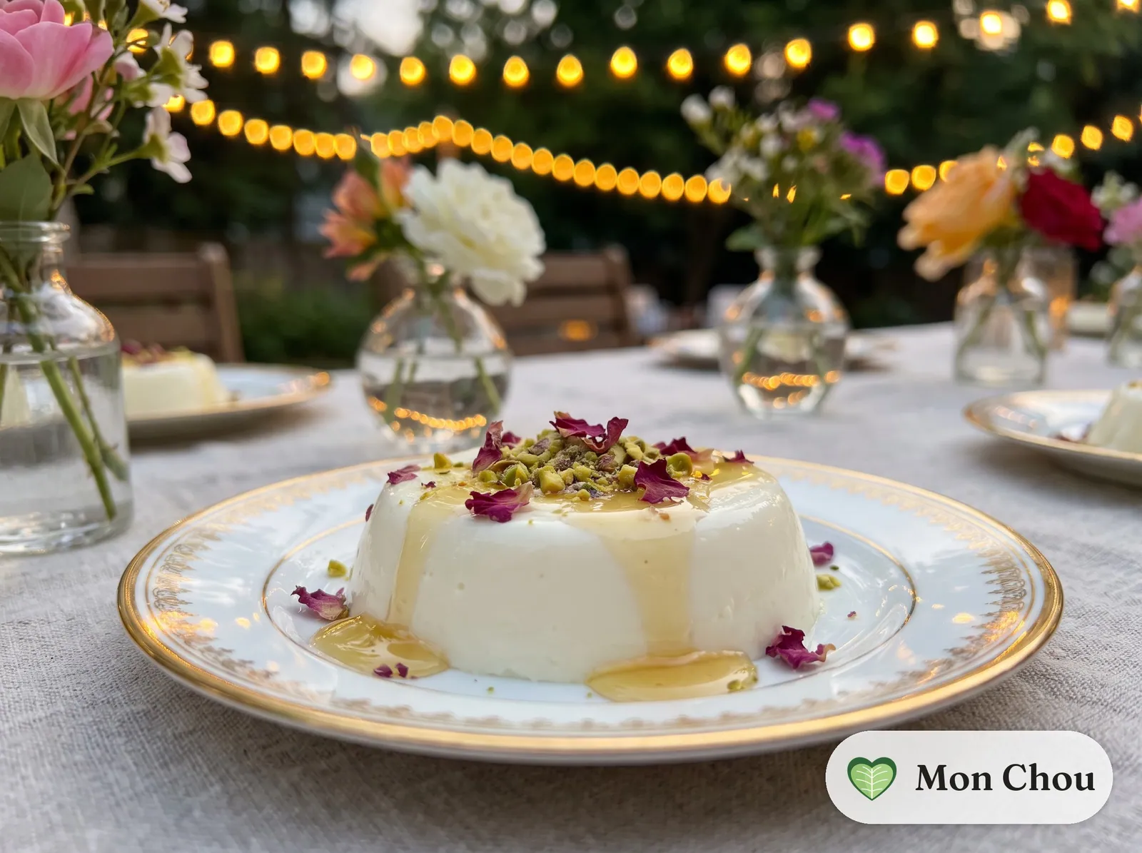 Rosewater mhalabia with pistachios