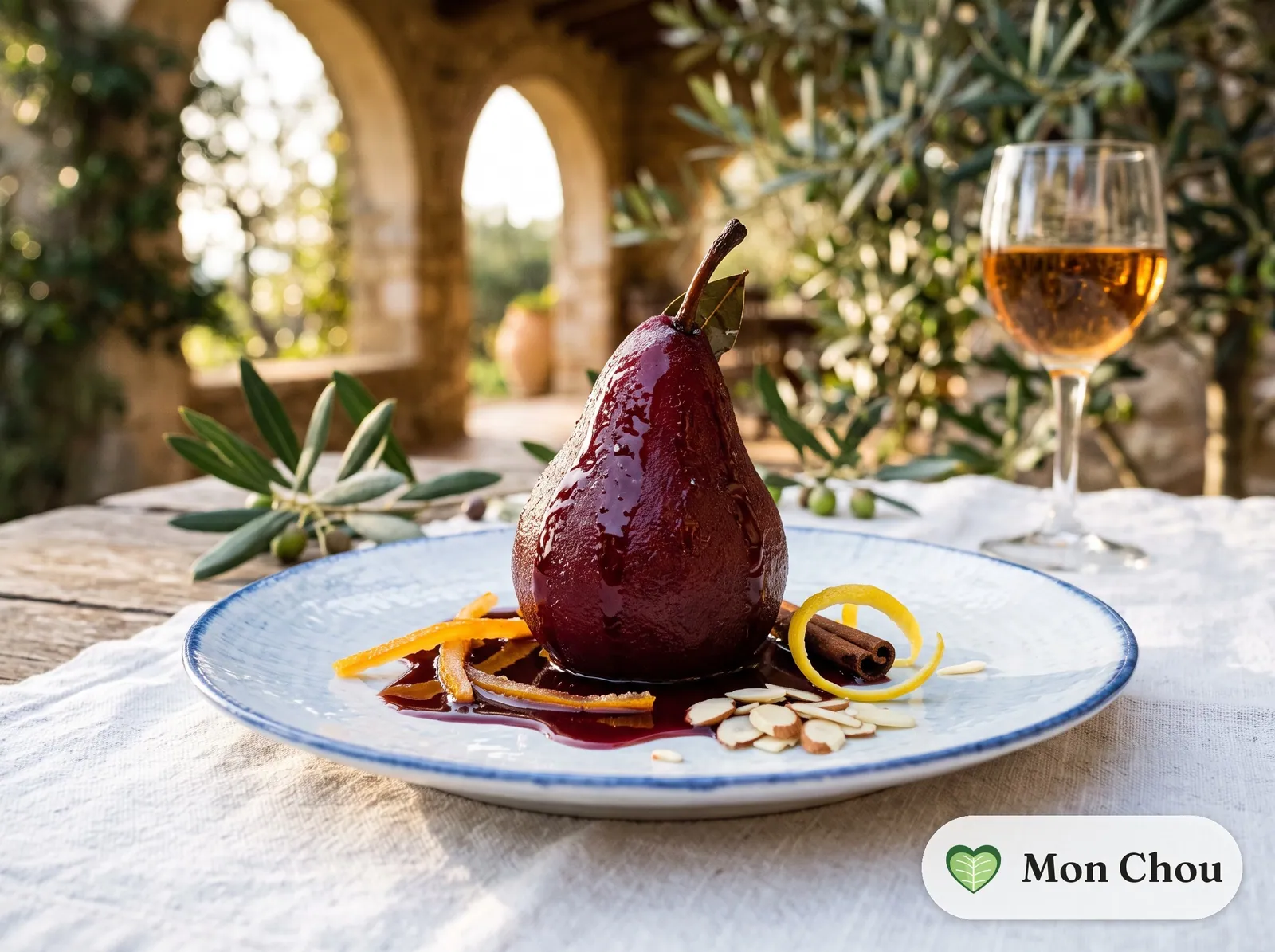 Red wine poached pears