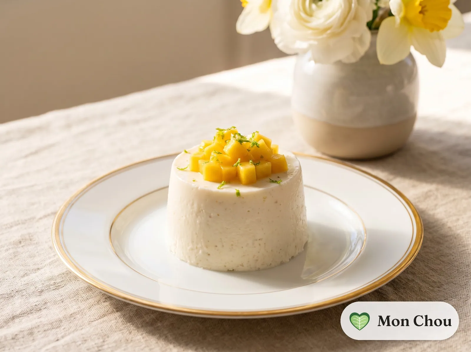 Kokos-Blancmange mit Mango-Coulis
