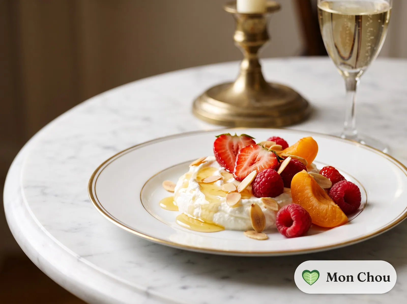 Fromage blanc, miel et fruits frais