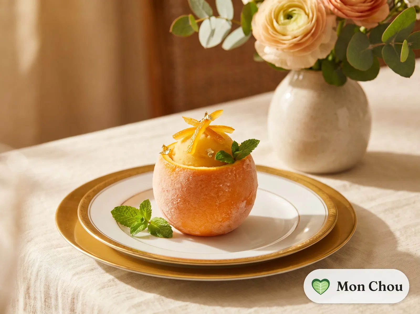 Frozen oranges with orange sorbet