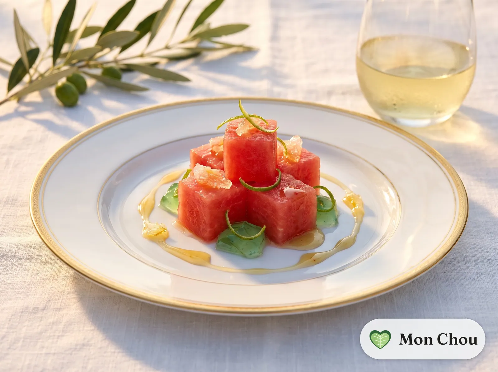 Watermelon with mint and orange blossom water